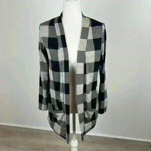 Riah Fashion Blue & Grey Plaid Cardigan Size Small